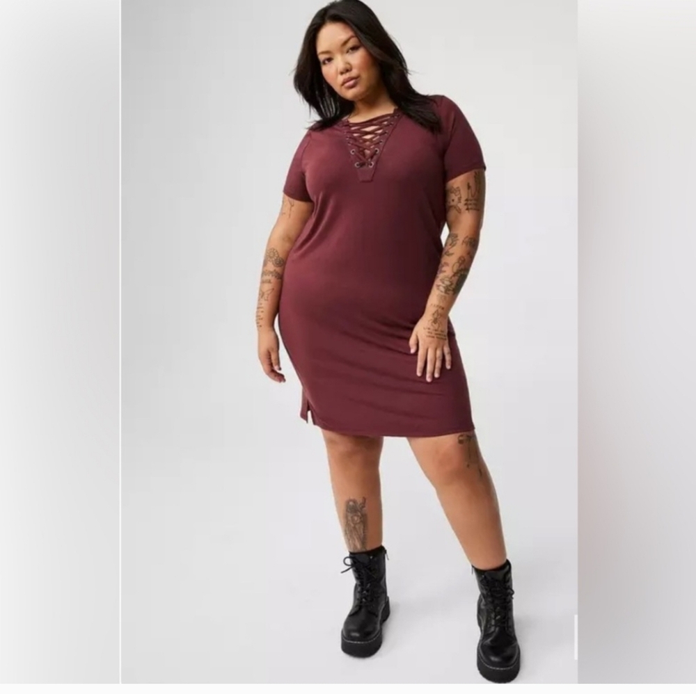 Torrid Plum Lace-Up Mini Dress